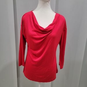 Ann Taylor Factory Draped Cowl Neck Long Sleeve Top in Bright Red